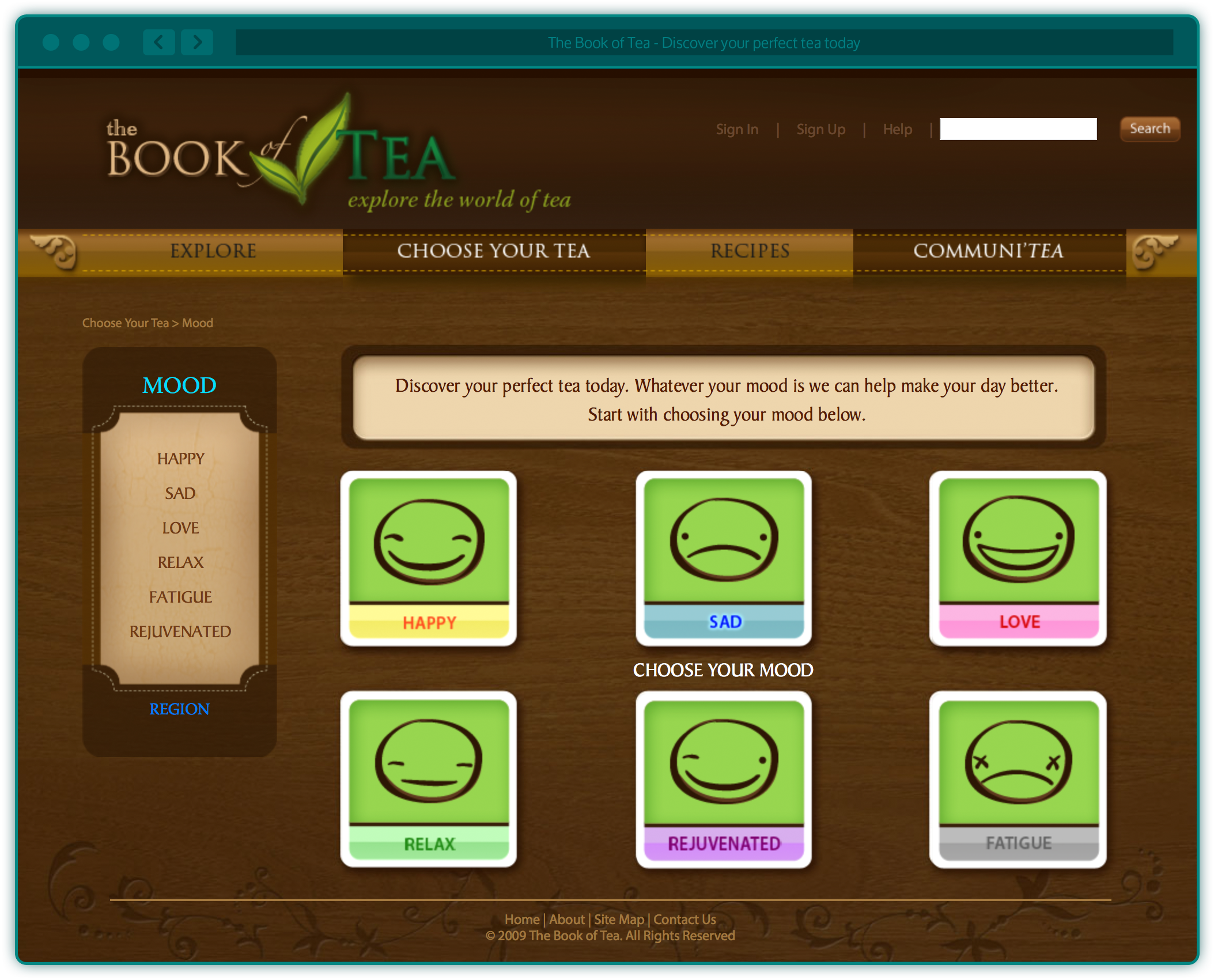 The Book of Tea website - tea for your mood